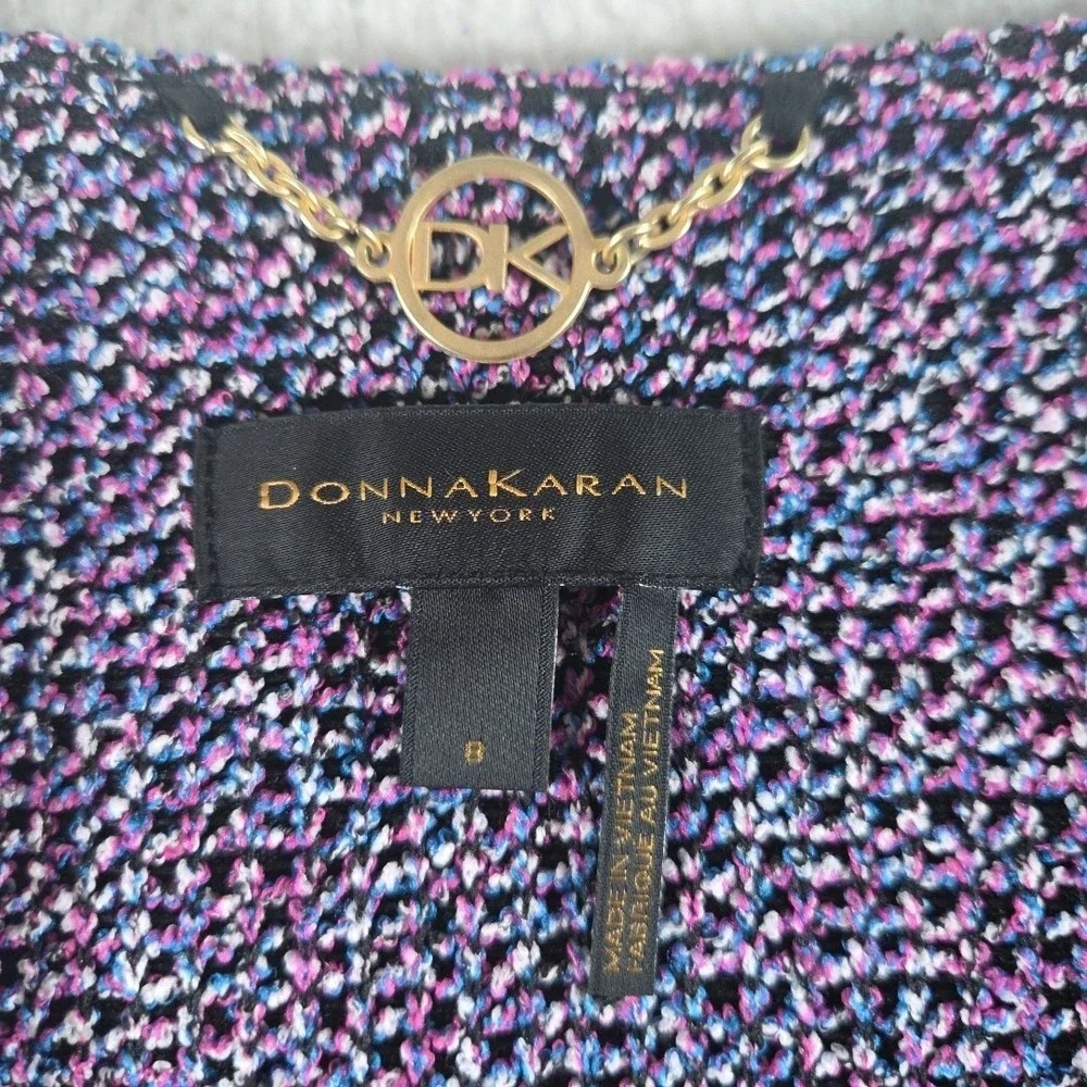 Donna Karan Boucle Tweed Full Zip Jacket size 8 Luxury Purple Gold Shoulder Pads - Picture 2 of 7